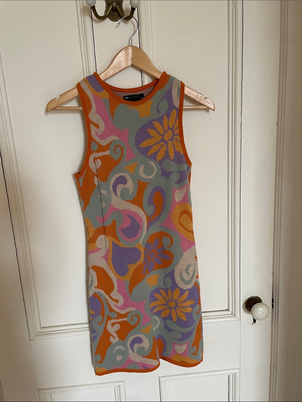 ASOS Multicolor Floral Knit Mini Dress with Orange Trim